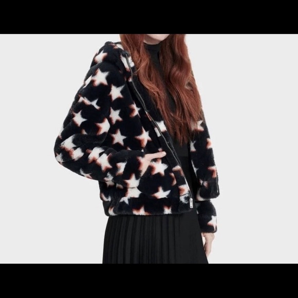 UGG Women’s‎ Mandy Faux Fur Hoodie Jacket Stars NEW RARE. Fall winter soft cold - Picture 1 of 5